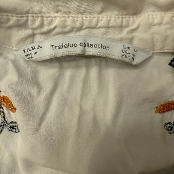 Zara White Button Down Shirt Embroidered Floral Butterfly Long Sleeve Blouse - Picture 5 of 5